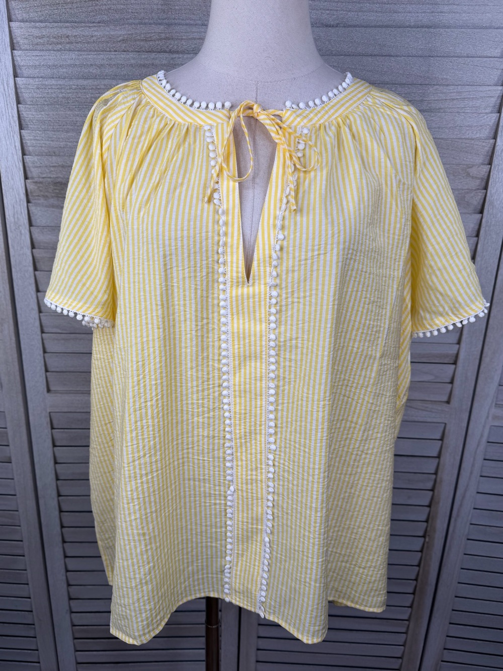 TORRID Yellow & White Striped Pom Trim Tunic Top-1X